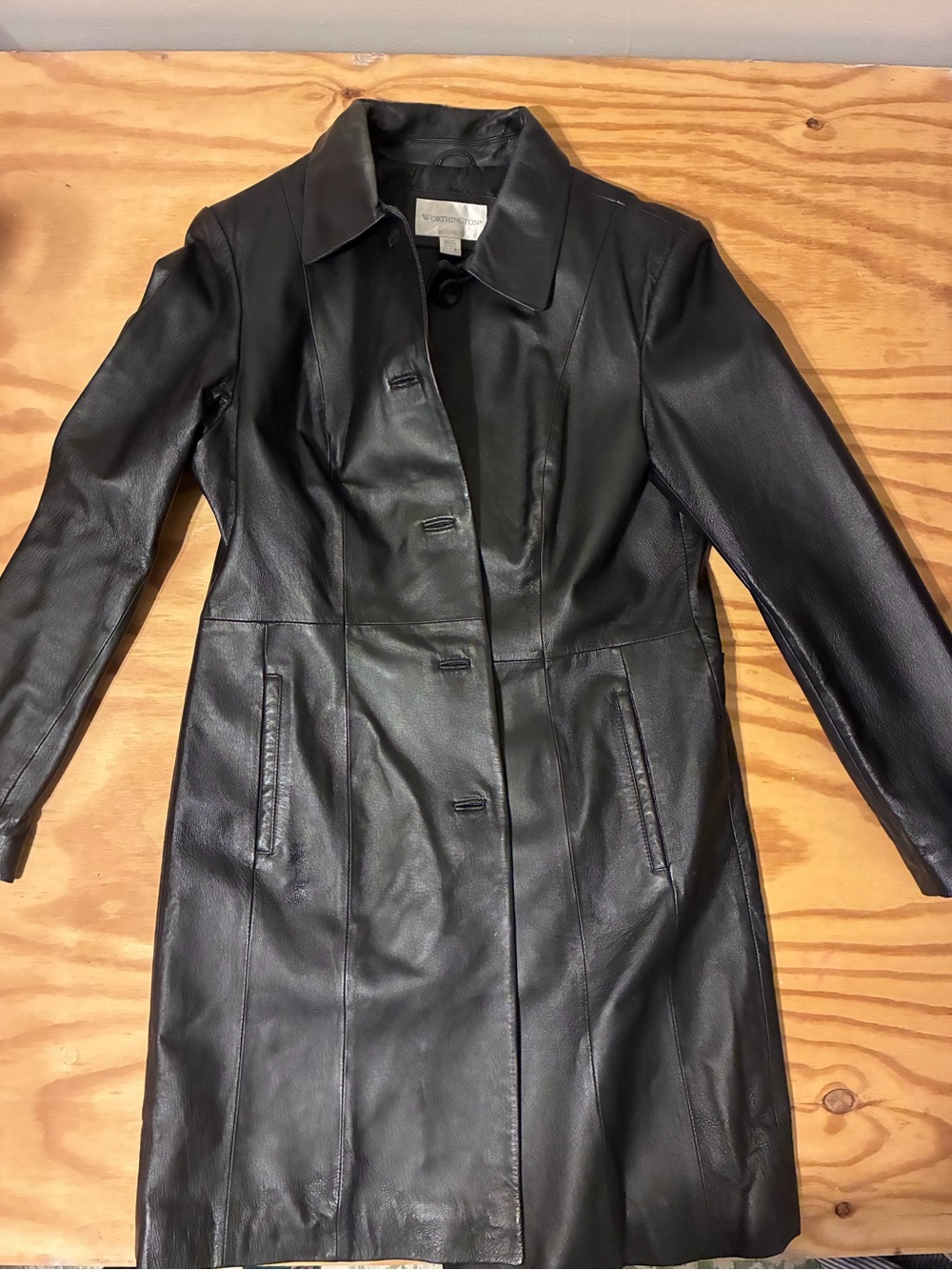 Worthington Black Leather Long Trench Coat